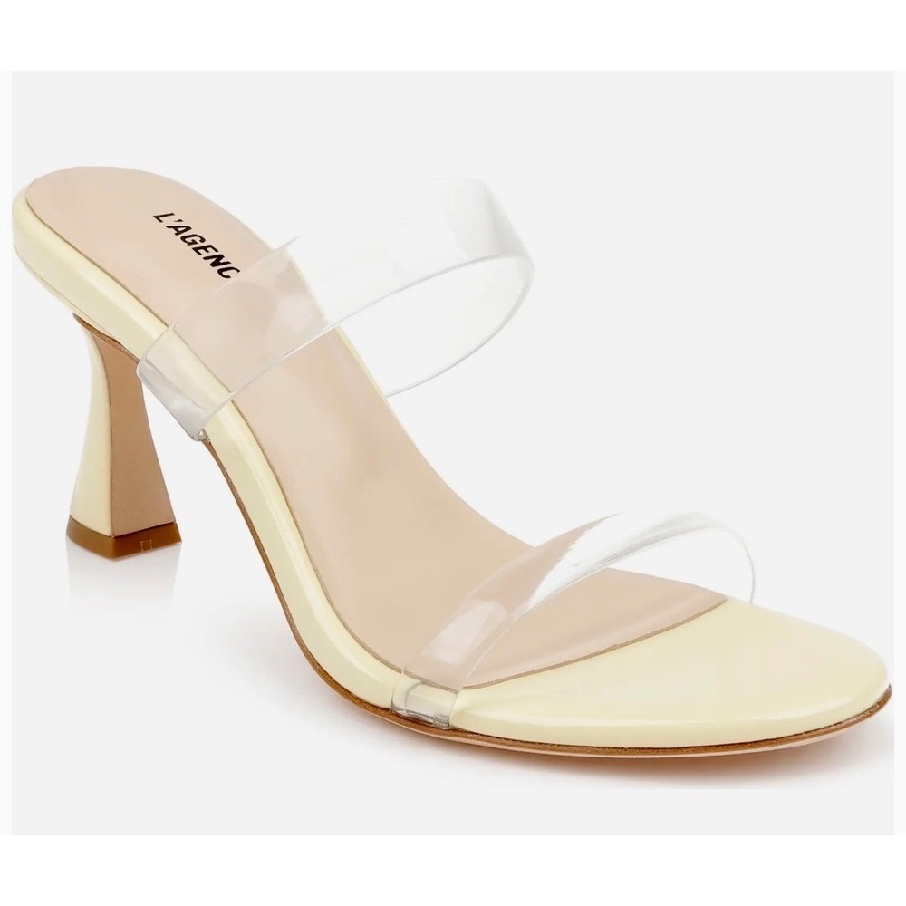 L'AGENCE Idalie Slide Sandals‎ Womens 6 Yellow Leather Clear Strap Mule Heel